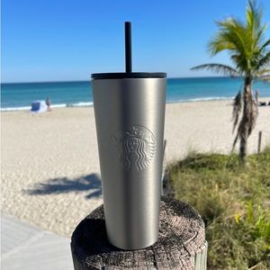 Starbucks Brushed Silver Stainless Cup Steel Cold Tumbler 24oz Venti New 2022